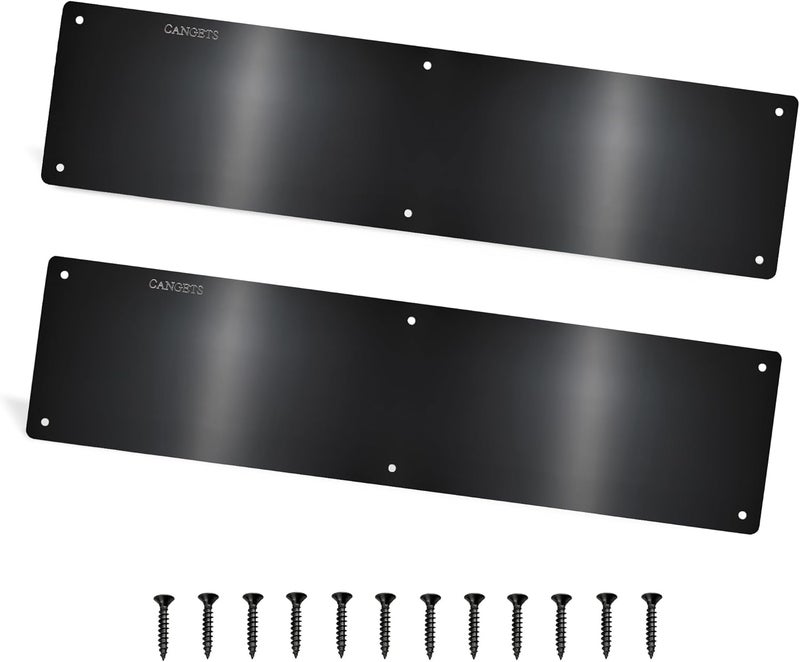 CANGETS Door Push Plate, Metal Kickplate for Bottom of Door,4x22 inch Aluminum Metal Plate Rounded Corners for Interior and Exterior Doors (Black 2 Pack) - Image 1